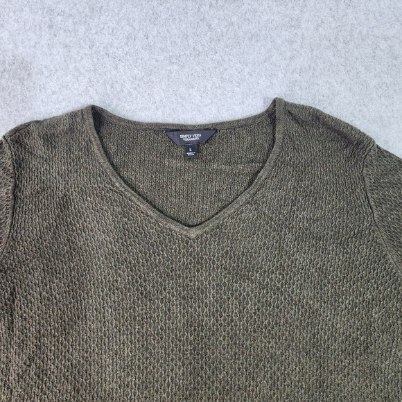Simply Vera Wang V-Neck Sweater Womans Large Olive Green Lace Up Sleeve - Picture 2 of 12